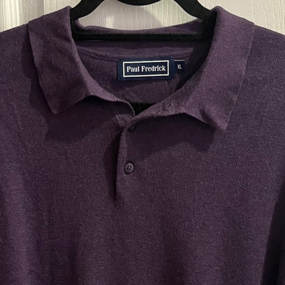 Paul Frederick Mens Sweater XL Purple Collared 1/4 Button Silk/Cotton/Cashmere - Picture 2 of 4